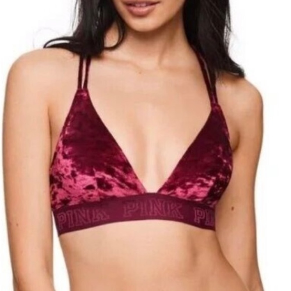 PINK Victoria's Secret Red Velvet Unlined Paded Triangle Bralette Size Large